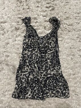 DKNY Black and Gray Floral-Print Sleeveless V-Neck Camisole